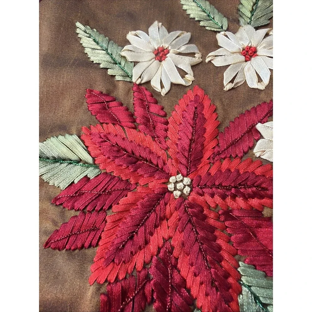 Jabara Group Embroidered Poinsettia Table Runner 12x68